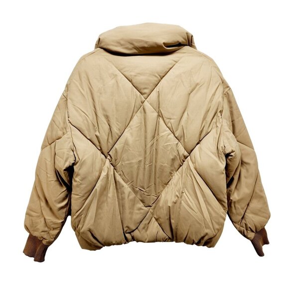 Merokeety Women Short Puffer Jacket Winter Cropped Coat Beige Size S - Picture 10 of 15